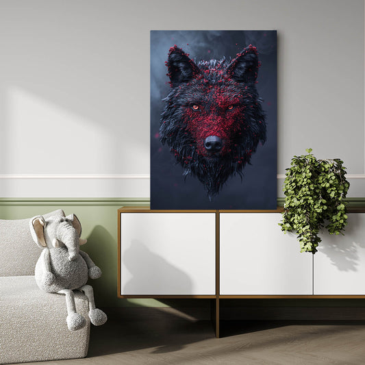 Surreal Wolf Wall Art — 3d canvas print in blue tones, view 3