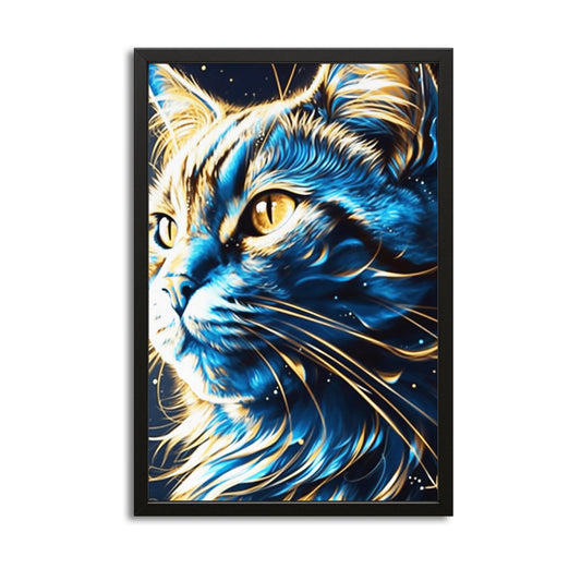 Surrealist Cat Wall Art — contemporary canvas print in blue tones, canvas print on white background
