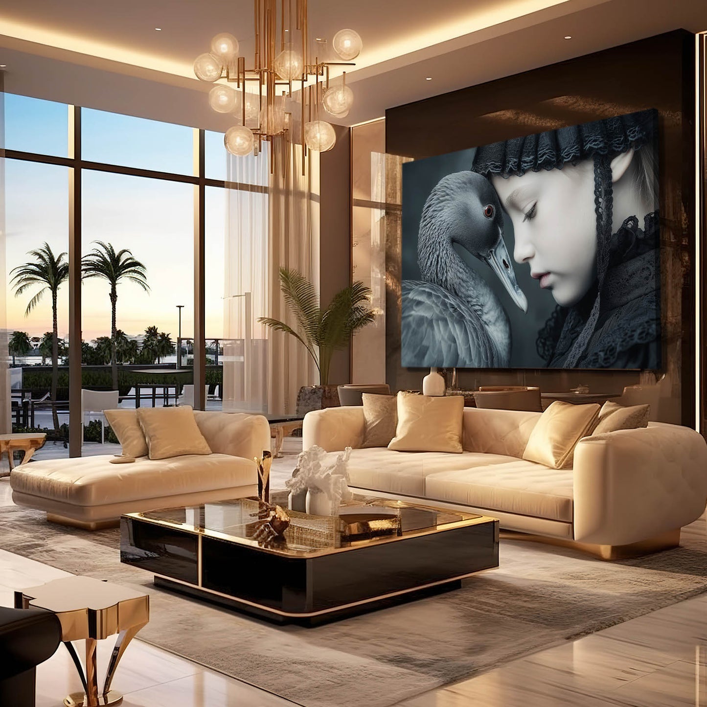 Swan Girl Profile Photography Canvas – styled in a furnished interior