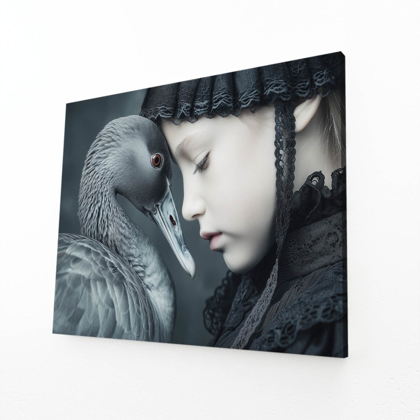 Swan Girl Profile Photography Canvas – angled canvas view on white background