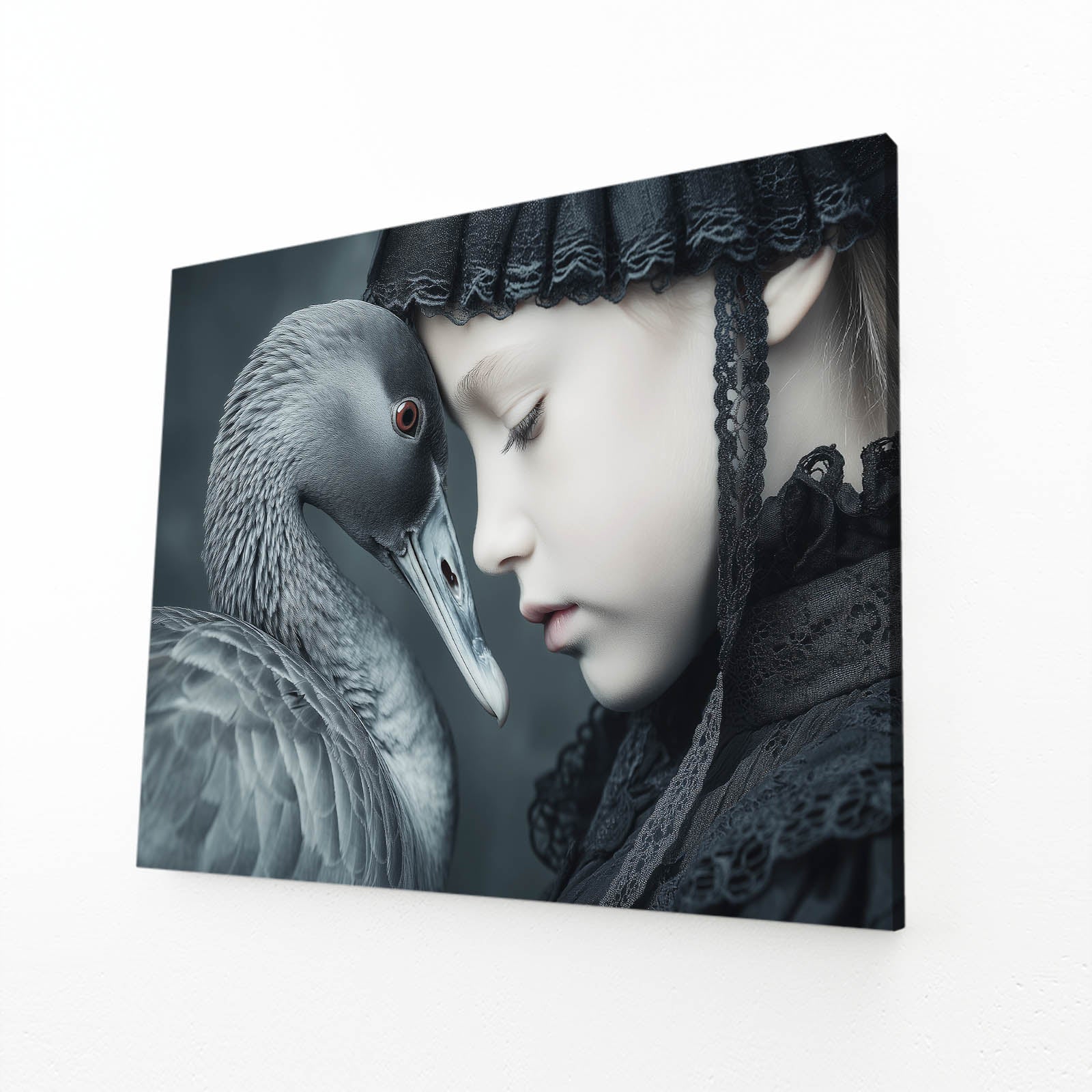 Swan Girl Profile Photography Canvas – angled canvas view on white background
