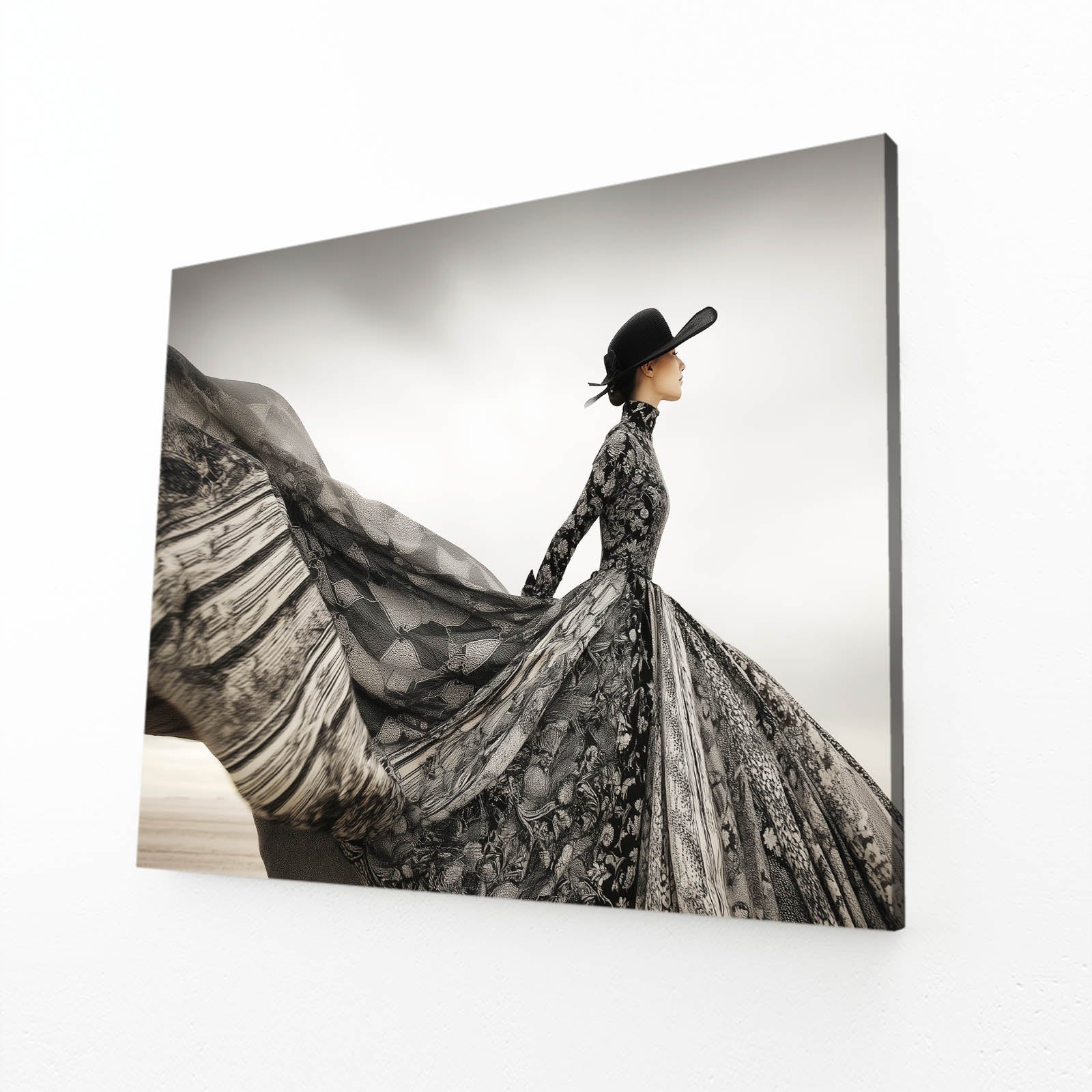 Swirling Gown Wall Art Photography – angled canvas view on white background