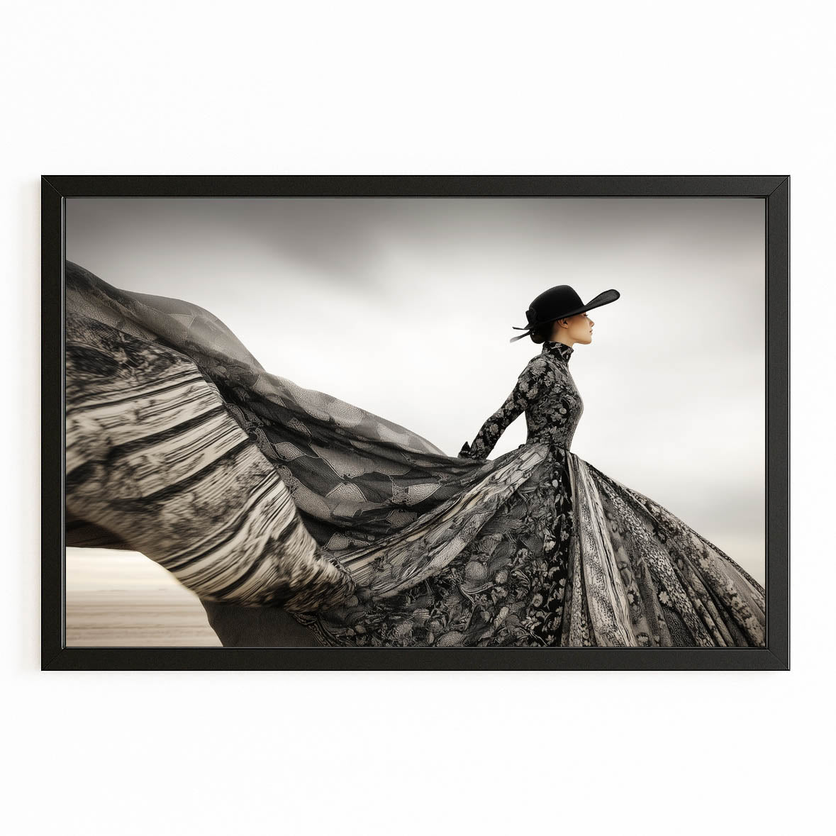 Swirling Gown Wall Art Photography — photography canvas print, with Premium Black frame on white background