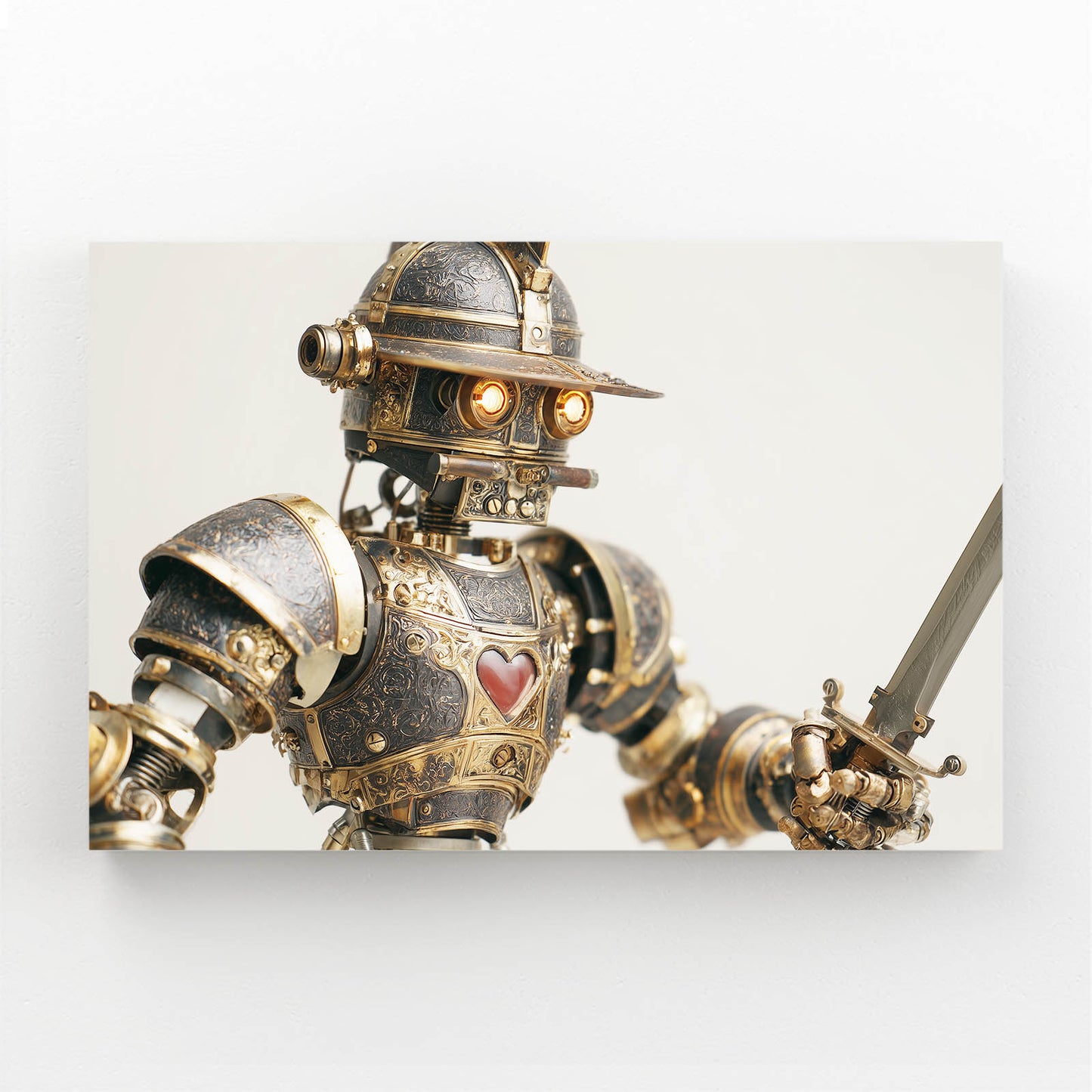Sword Knight Automaton Steampunk Prints – angled canvas view on white background