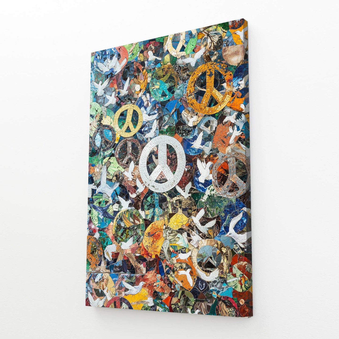 Symbols Of Unity Collage Peace Prints – angled canvas view on white background