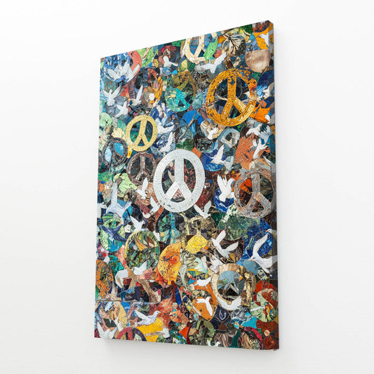 Symbols Of Unity Collage Peace Prints – angled canvas view on white background
