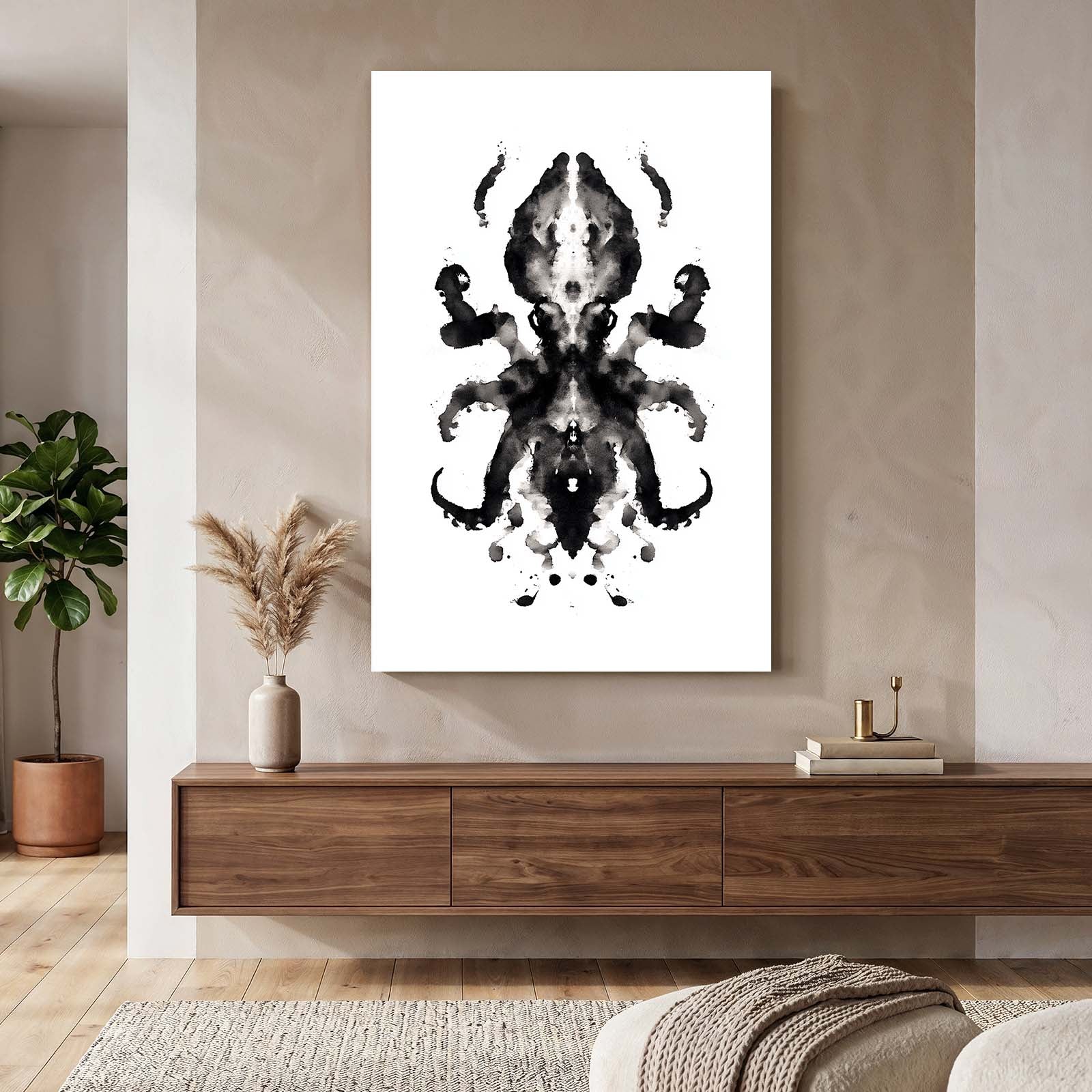 Symmetry Ink Blot Octopus Wall Decor – styled in a furnished interior