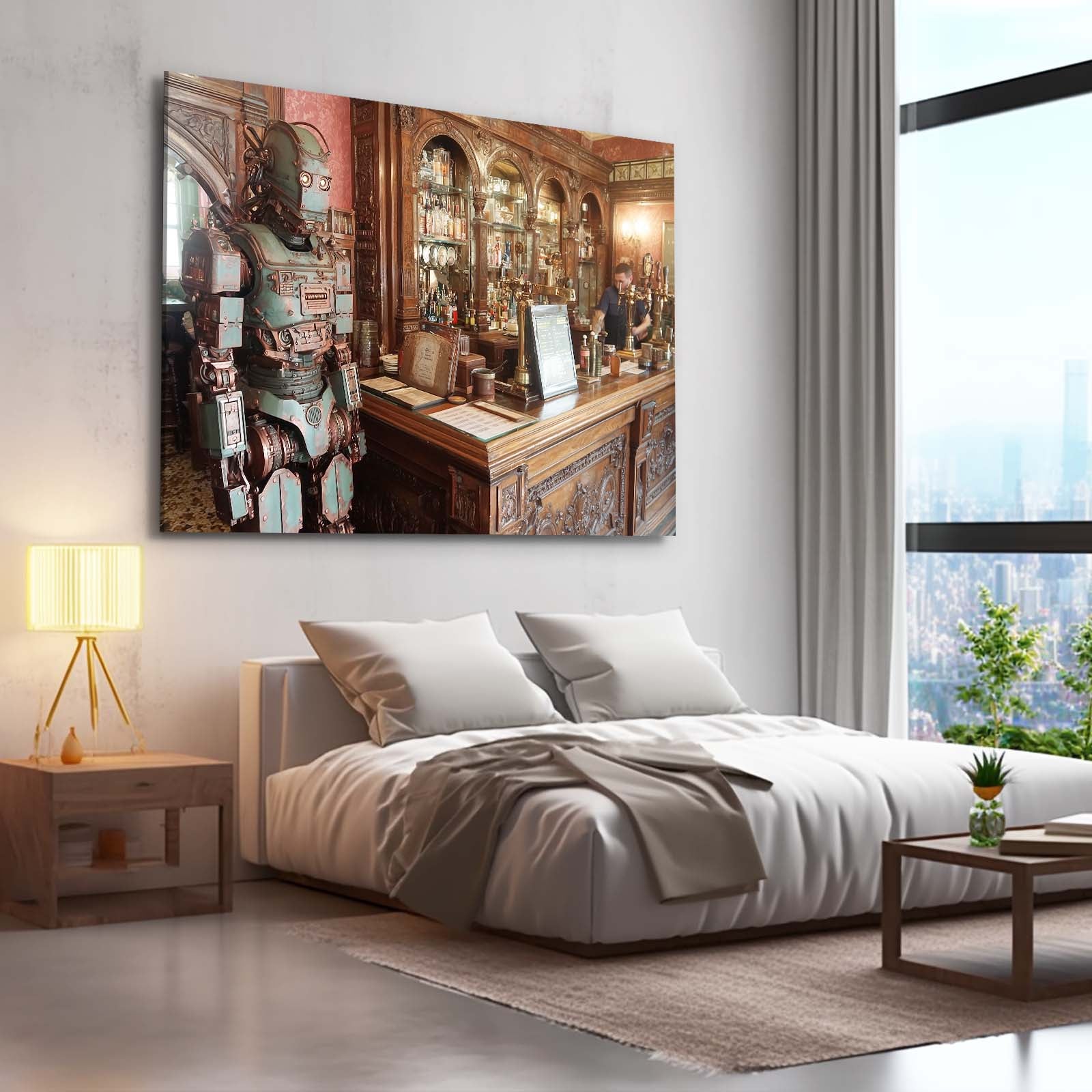 Tavern Knight Automaton Steampunk Wall Decor – styled in a furnished interior
