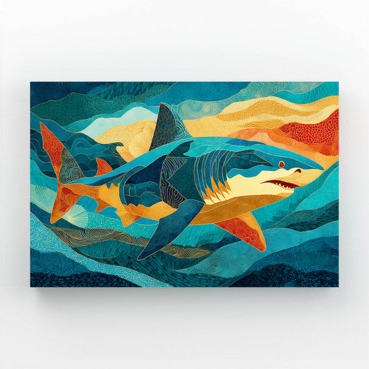 Teal Abstract Shark Wall Art – canvas print on white background