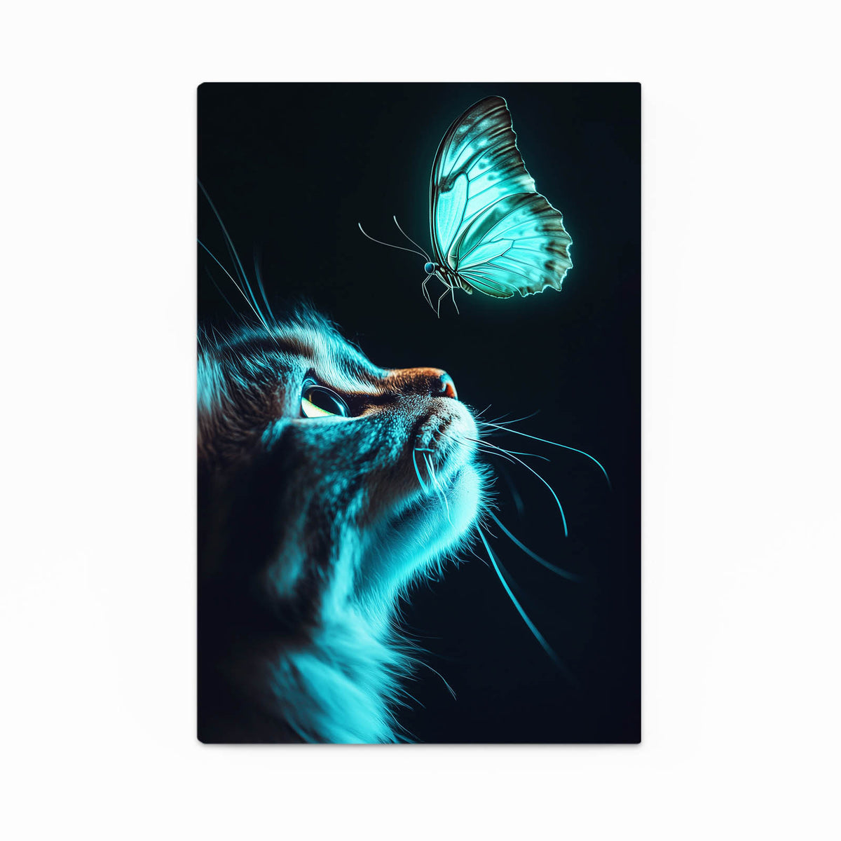 Teal Butterfly Glow Cat Wall Decor — contemporary canvas print, canvas print on white background