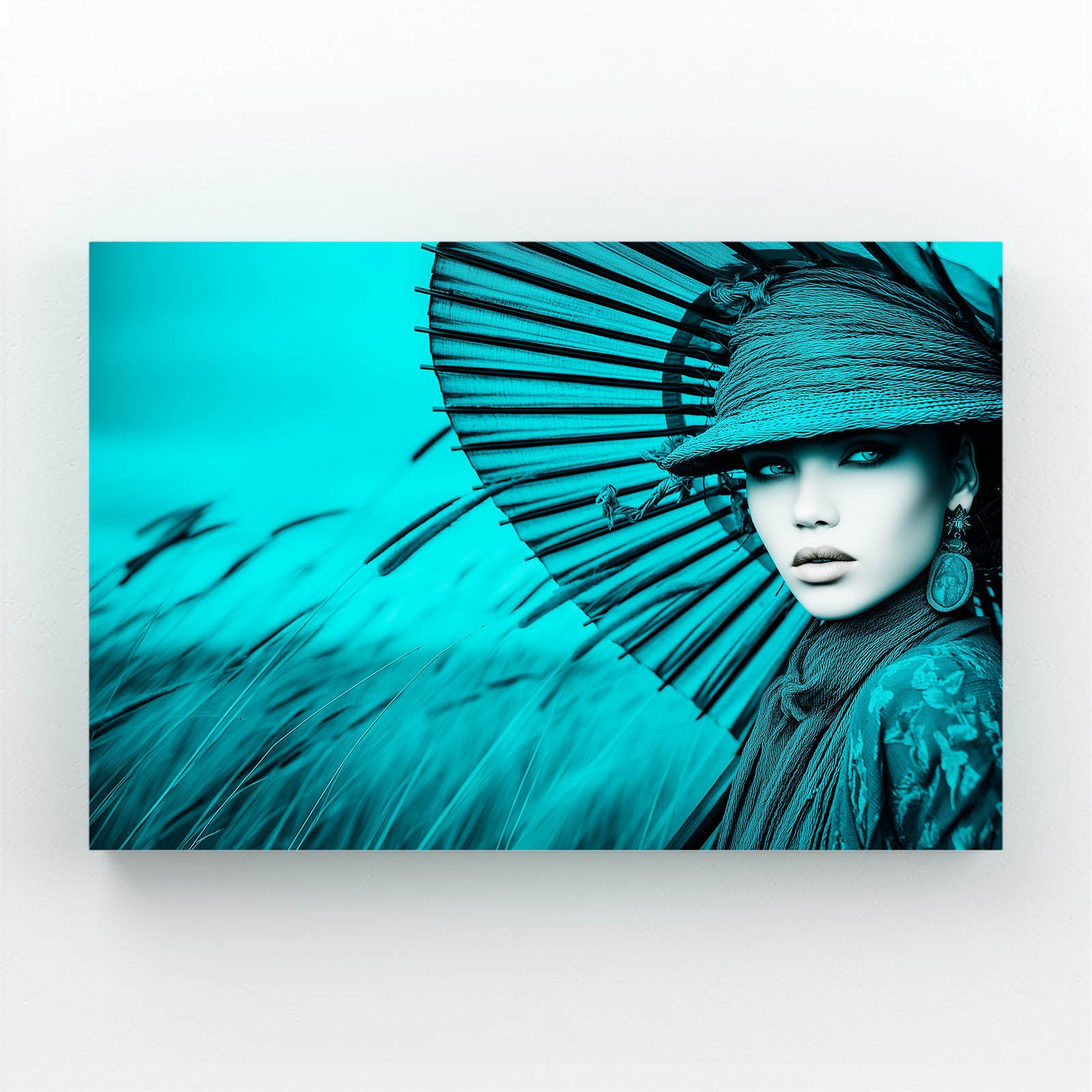 Teal Feather Headdress Photography Art – teal feather headdress photography canvas print