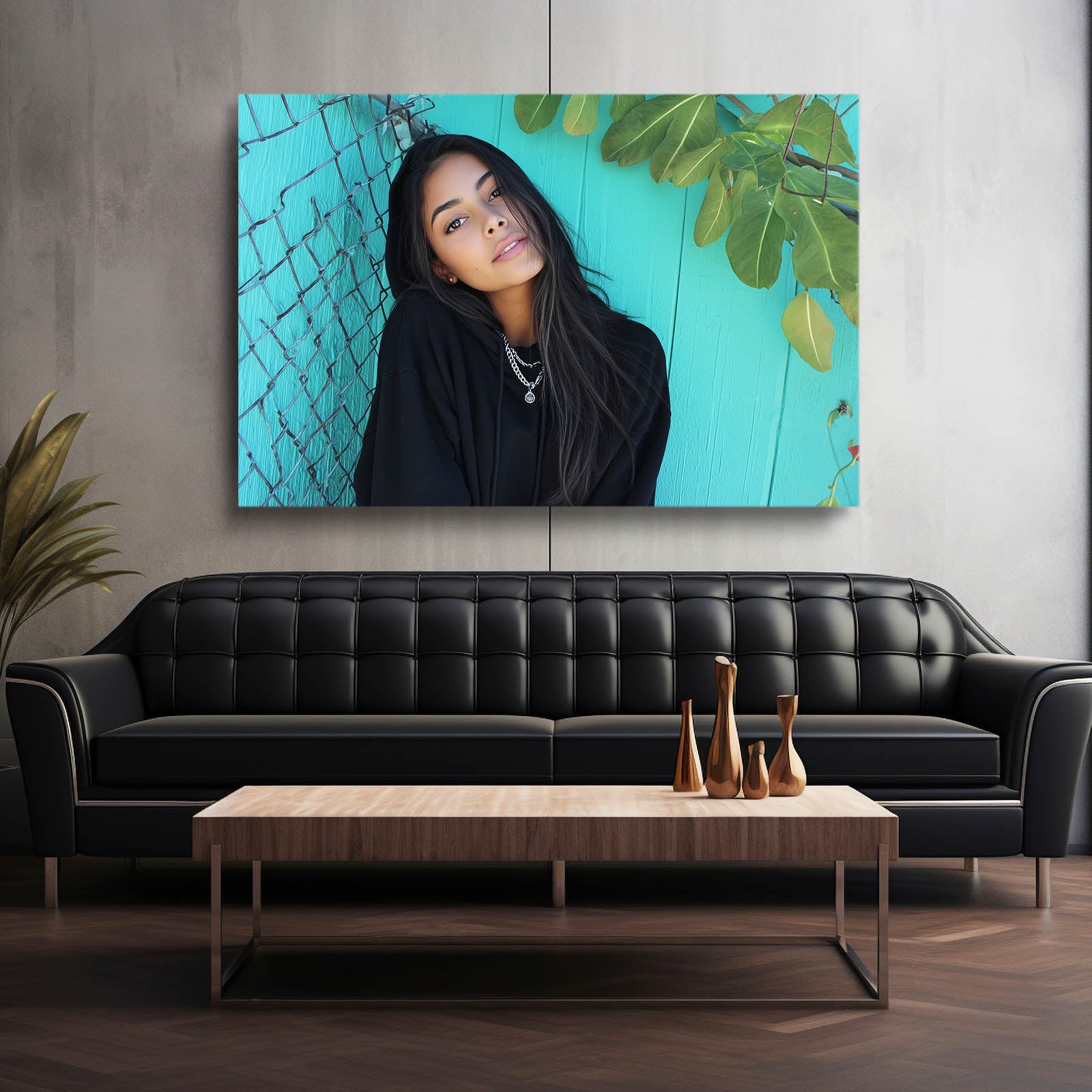 Teal Fence Portrait Photography Prints – styled in a furnished interior