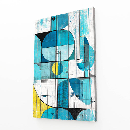 Teal Geometric Barn Abstract Farmhouse Wall Decor – angled canvas view on white background