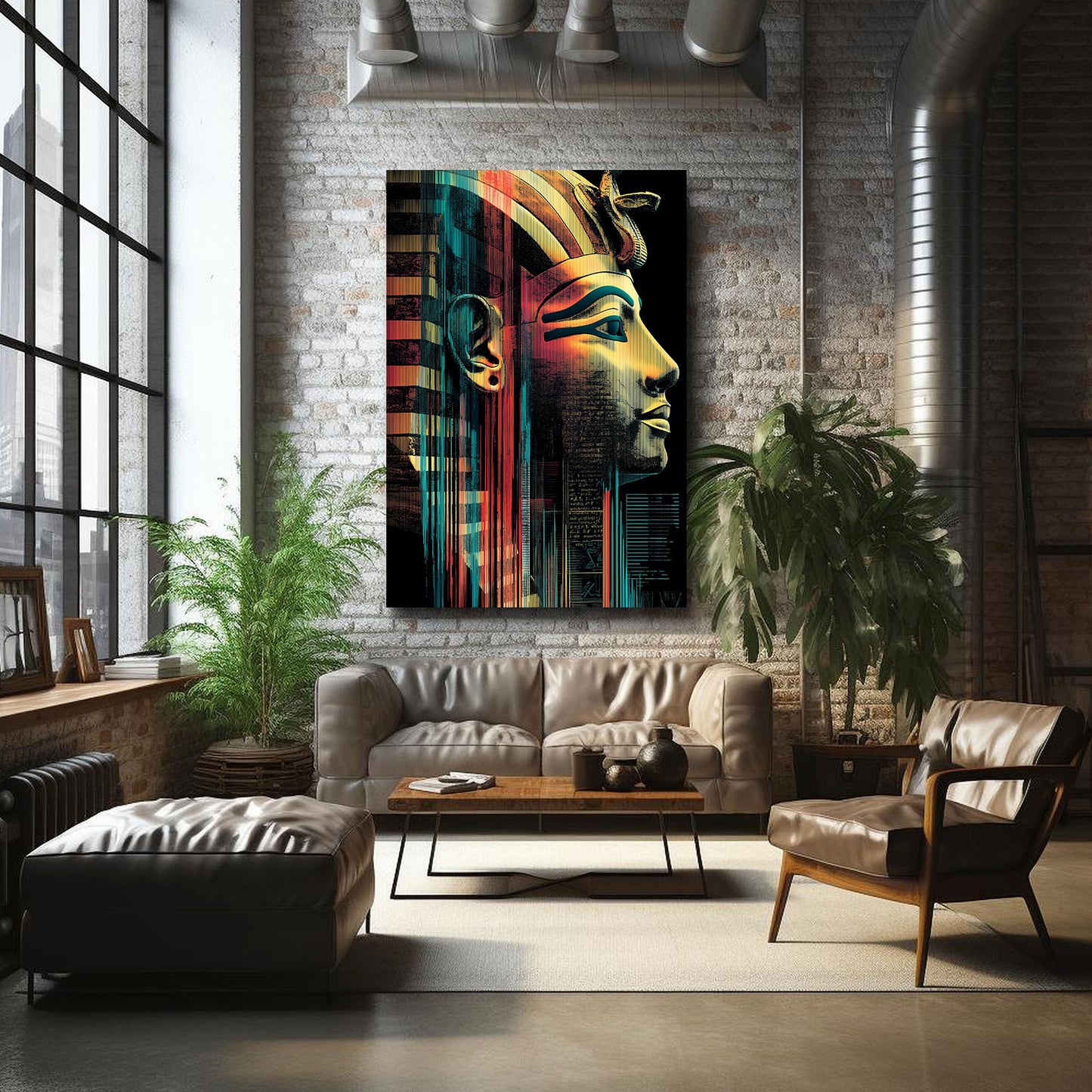 Teal Gold Pharaoh Profile Egyptian Wall Decor – styled in a furnished interior