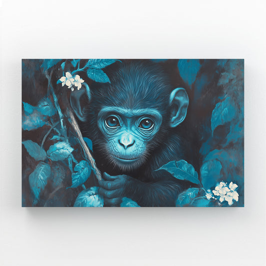 Teal Jungle Bloom Monkey Canvas Art – teal jungle bloom monkey canvas print