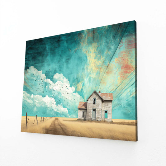 Teal Sky Farmhouse Farmhouse Canvas – angled canvas view on white background