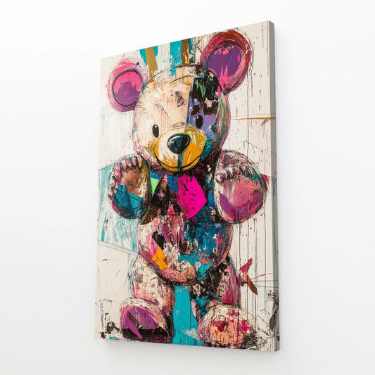 Teddy Bear Graffiti Art — abstract canvas print in white tones, view 3