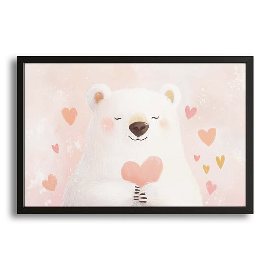 Teddy Bear Wall Art For Nursery — anime canvas print in white tones, with Premium Black frame on white background