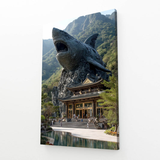 Temple Guardian Shark Prints – angled canvas view on white background
