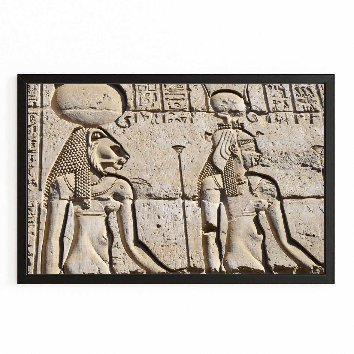 Temple Relief Carving Egyptian Wall Decor – with Premium Black frame on white background