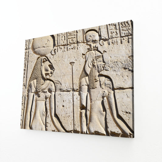 Temple Relief Carving Egyptian Wall Decor – angled canvas view on white background