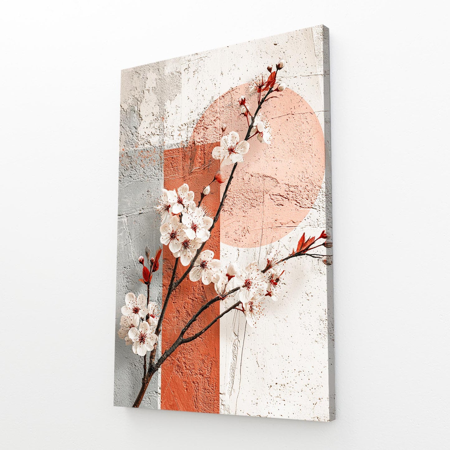 Terracotta Sun Branch Cherry Blossom Canvas Art – angled canvas view on white background