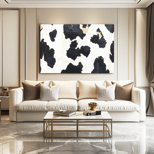Textured Cow Print Cool Wall Decor — contemporary canvas print, styled in a furnished interior