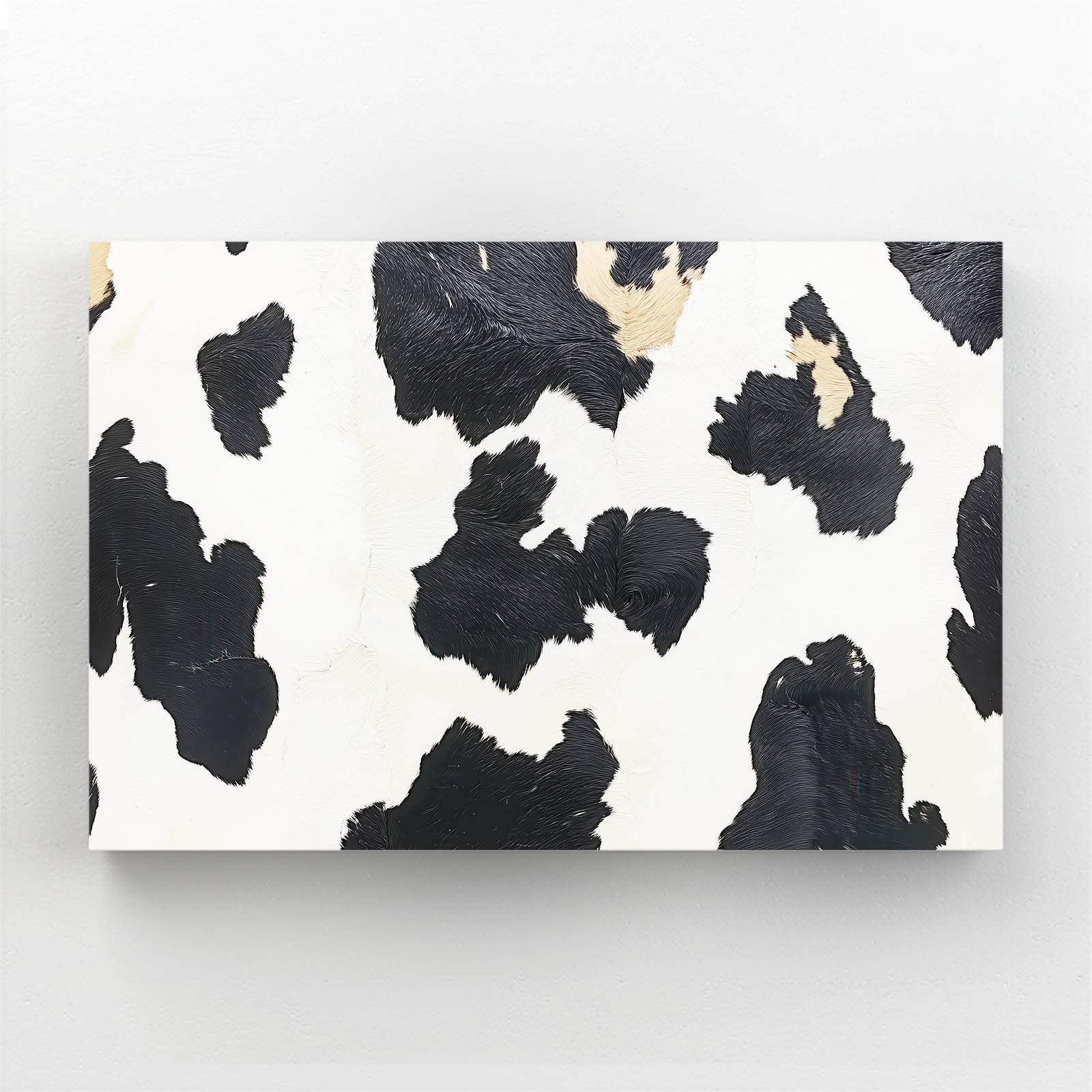 Textured Cow Print Cool Wall Decor — contemporary canvas print, angled canvas view on white background