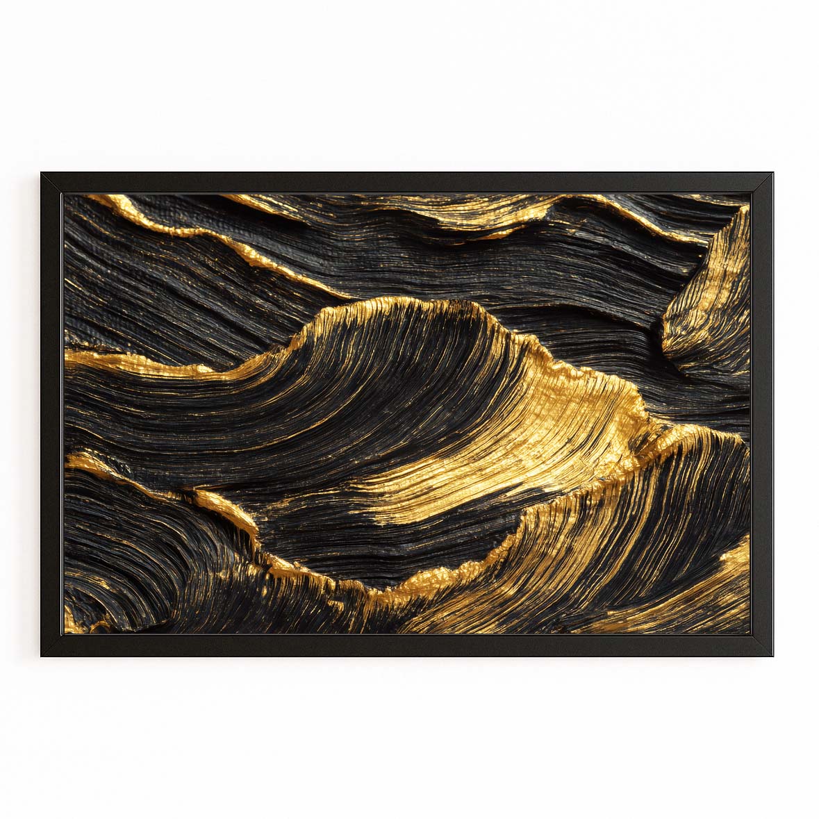 Textured Gold Waves Prints – with Premium Black frame on white background