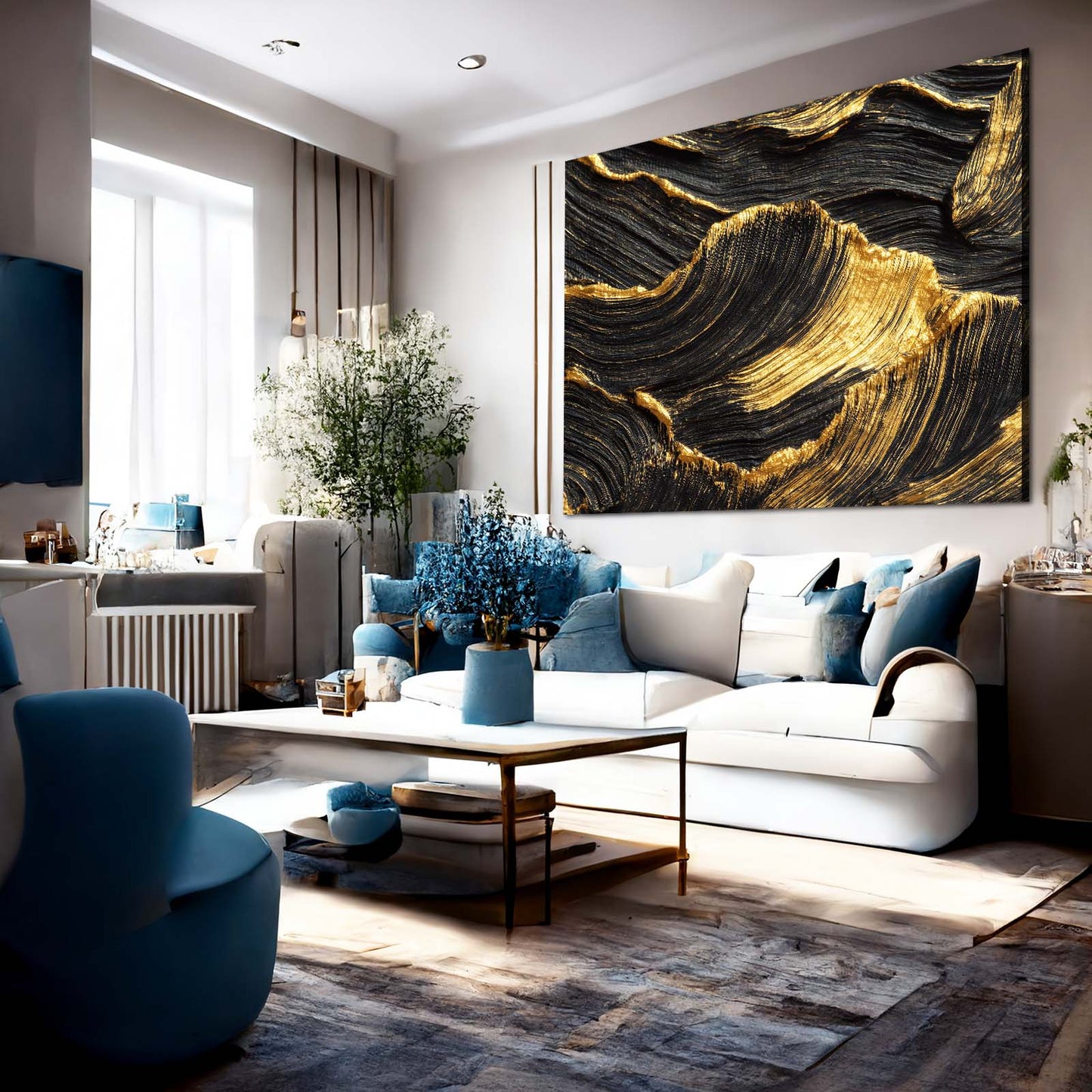 Textured Gold Waves Prints – styled in a furnished interior