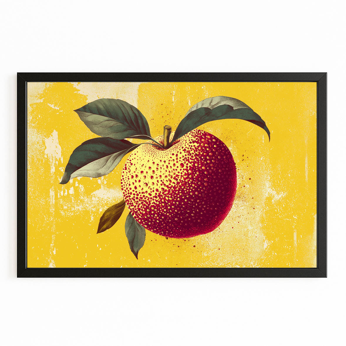 Textured Golden Apple Wall Decor – with Premium Black frame on white background