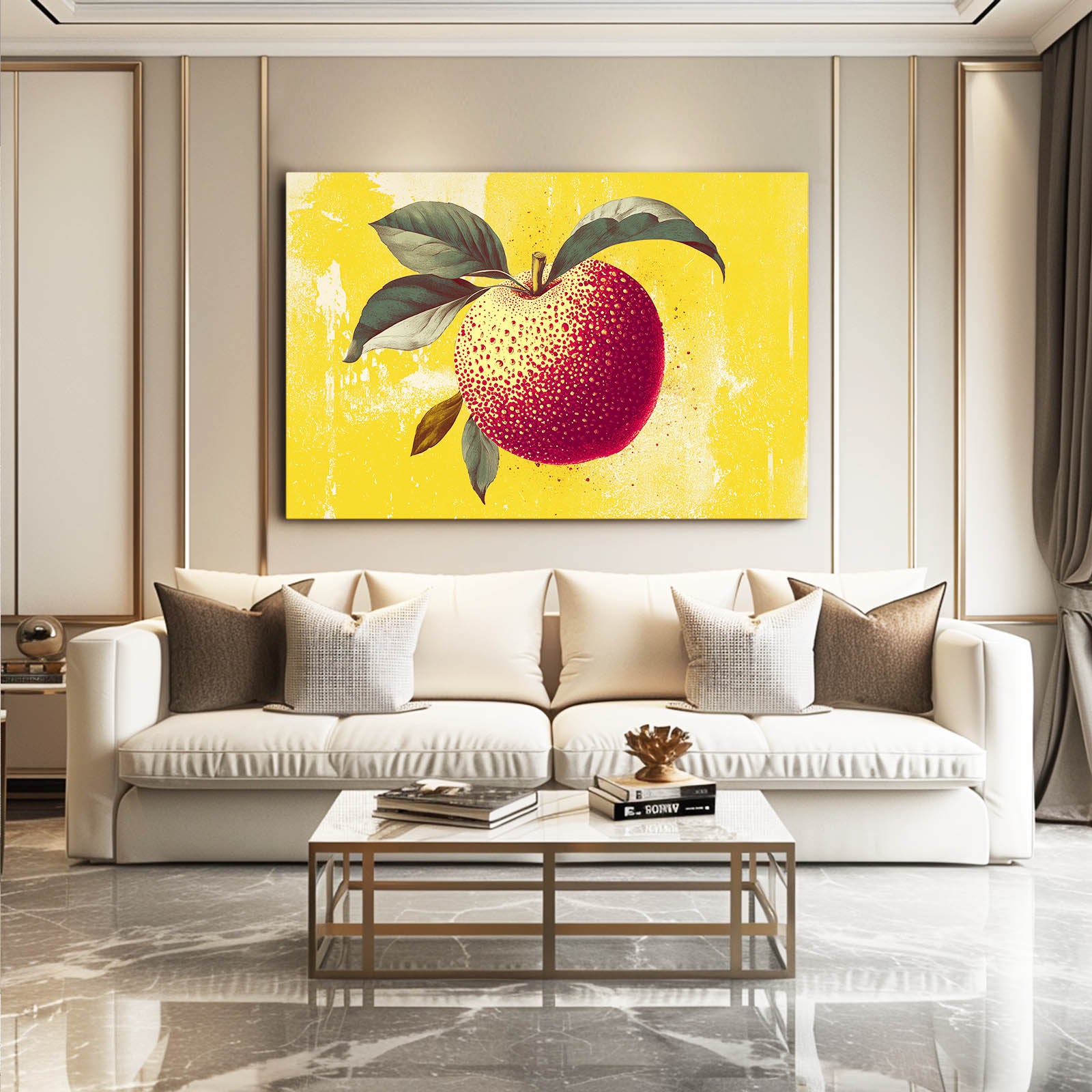 Textured Golden Apple Wall Decor – styled in a furnished interior