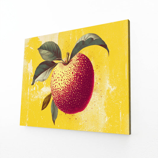 Textured Golden Apple Wall Decor – angled canvas view on white background