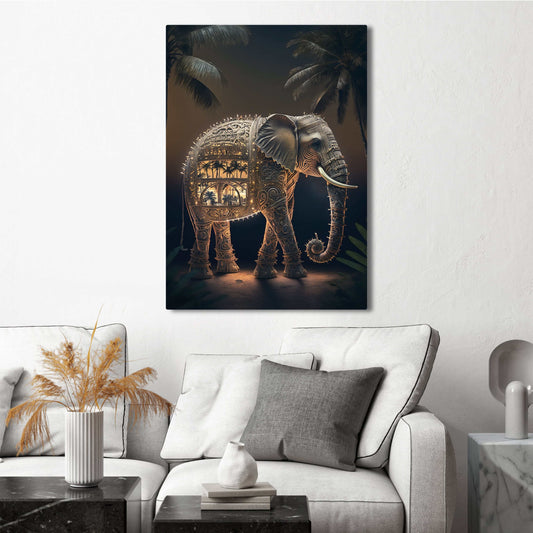 Thai Elephant Art — 3d canvas print in brown tones, view 3