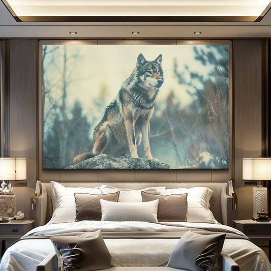 The Lone Wolf Wall Art — nature canvas print in gray tones, view 3