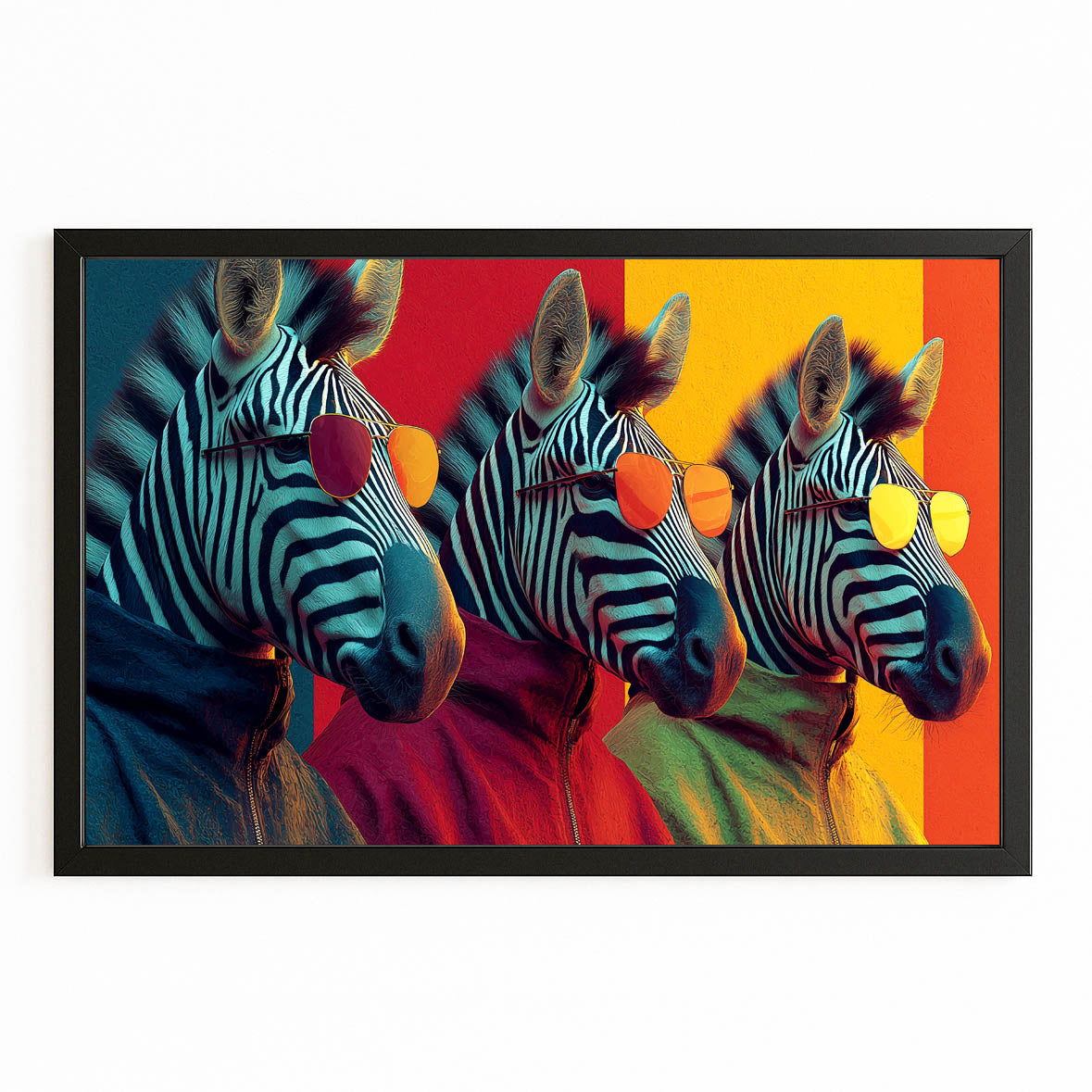 Three Zebra Canvas – with Premium Black frame on white background
