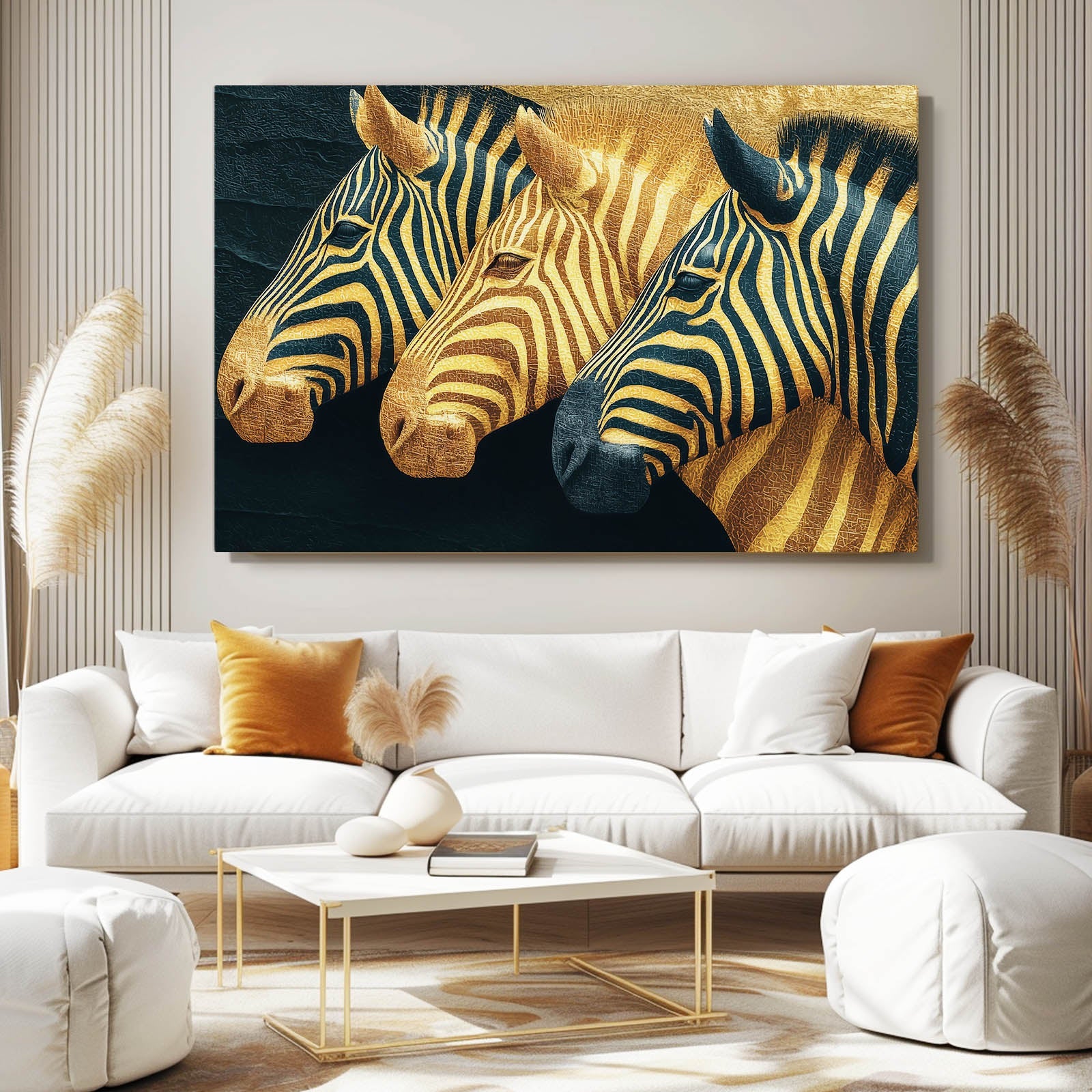 Three Zebra Wall Art – styled in a furnished interior