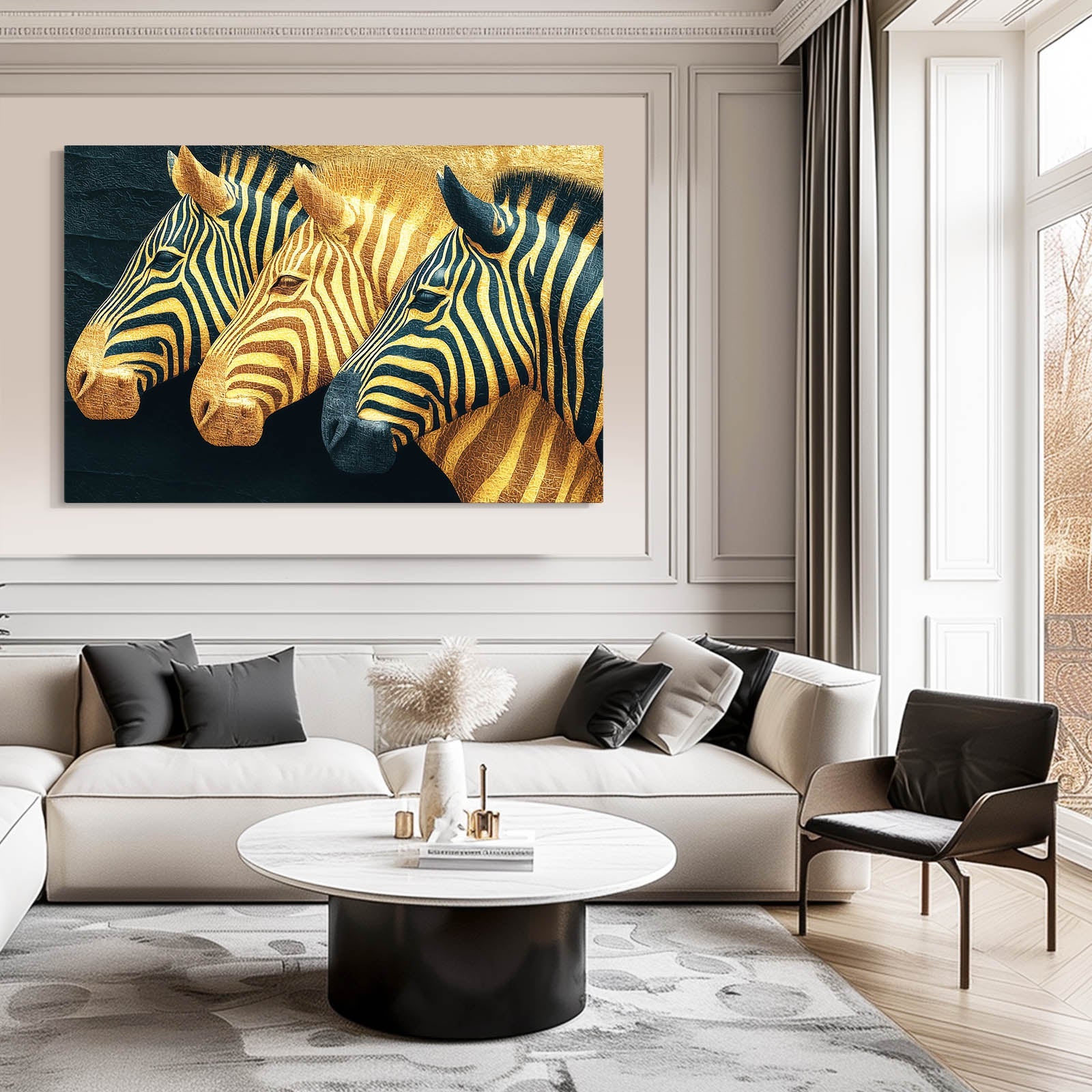 Three Zebra Wall Art – styled in a furnished interior