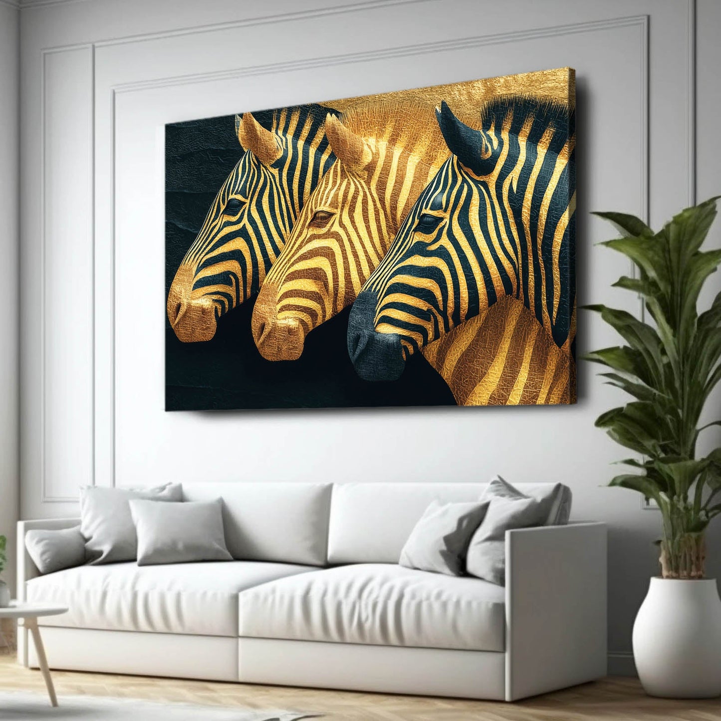 Three Zebra Wall Art – styled in a furnished interior