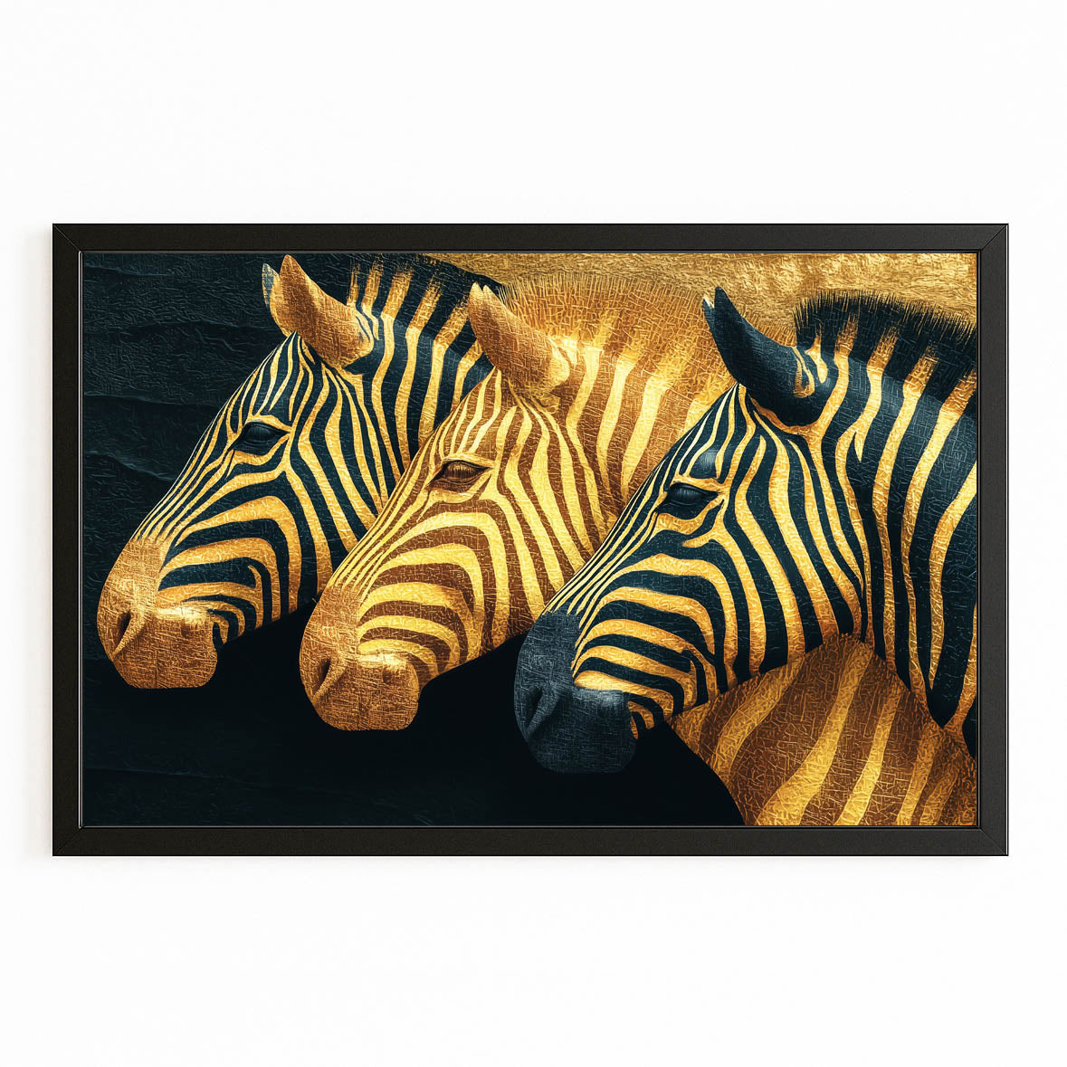 Three Zebra Wall Art – with Premium Black frame on white background