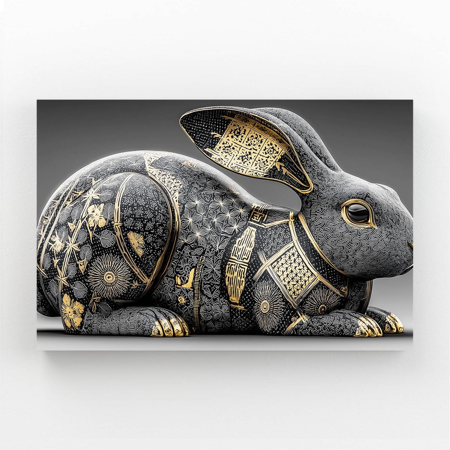 Timeless Bunny Art – angled canvas view on white background