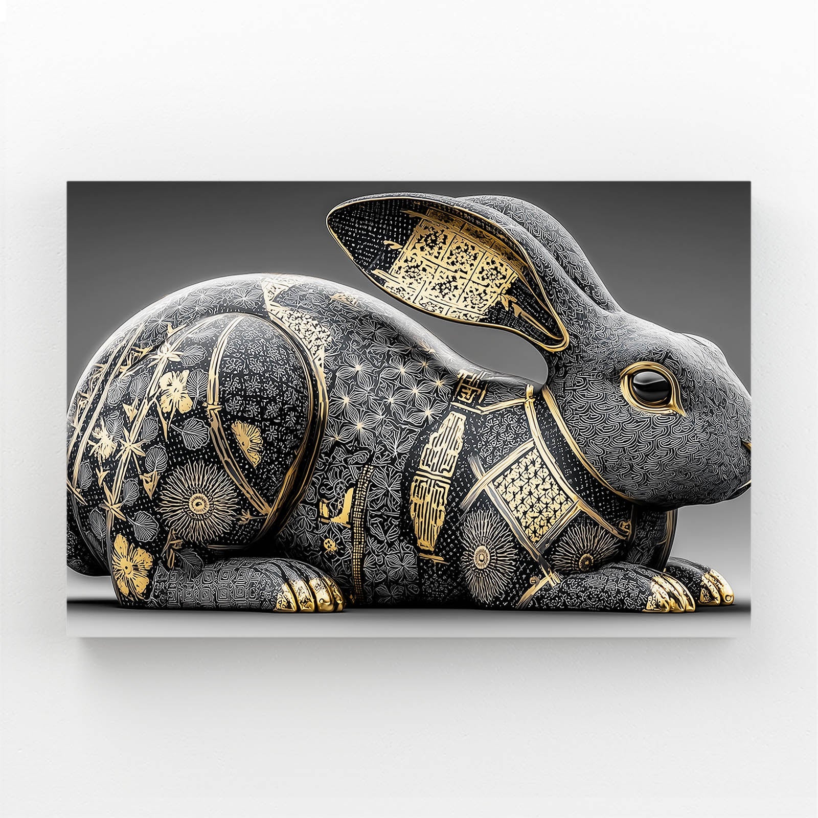 Timeless Bunny Art – angled canvas view on white background