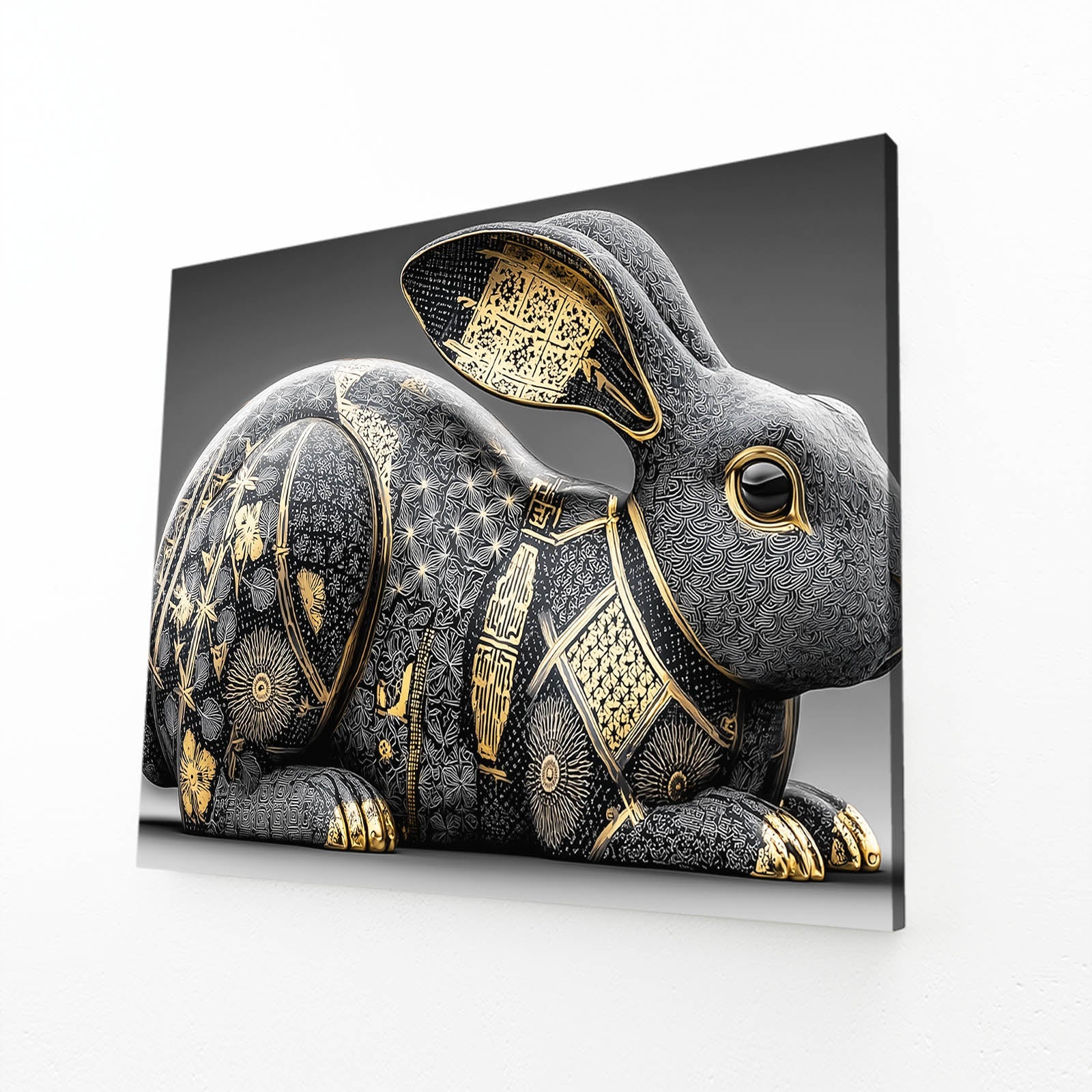 Timeless Bunny Art – angled canvas view on white background