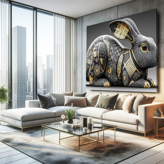 Timeless Bunny Art – angled canvas view on white background
