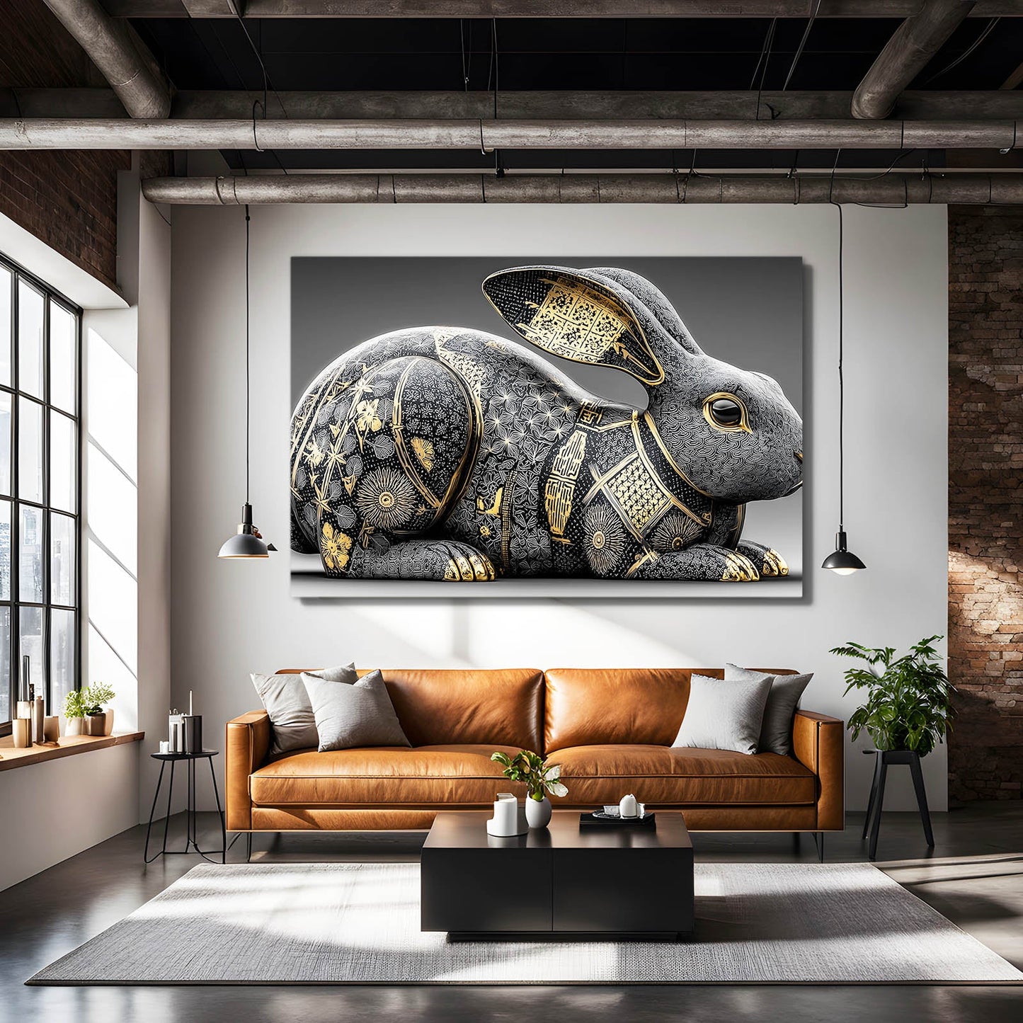 Timeless Bunny Art – angled canvas view on white background