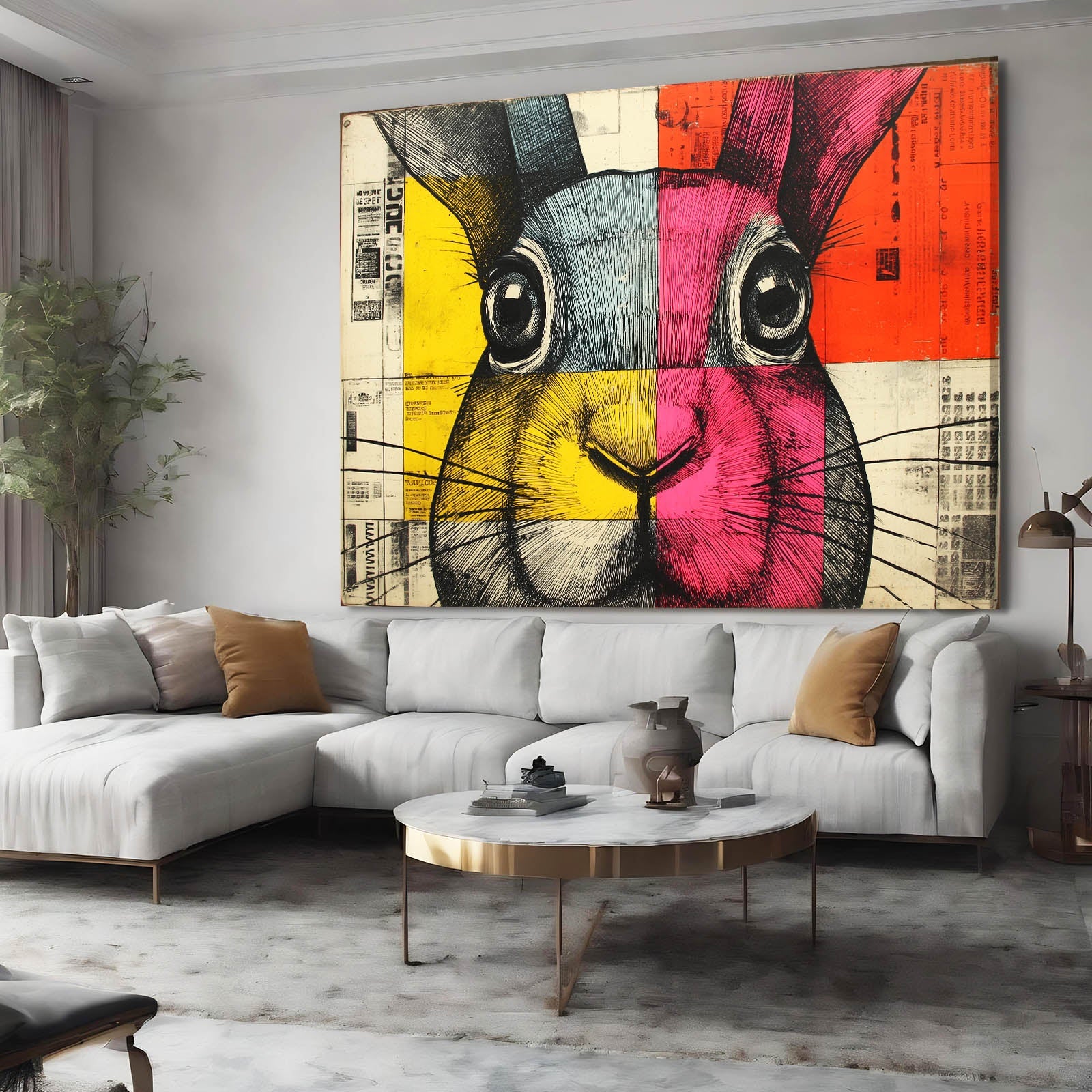 Timeless Bunny Wall Art – angled canvas view on white background