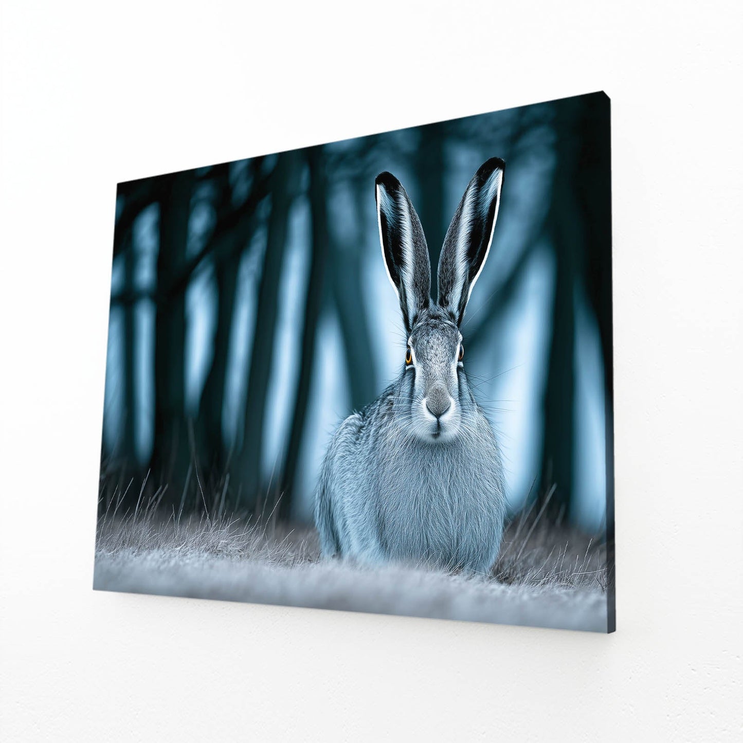 Timeless Rabbit Art – angled canvas view on white background