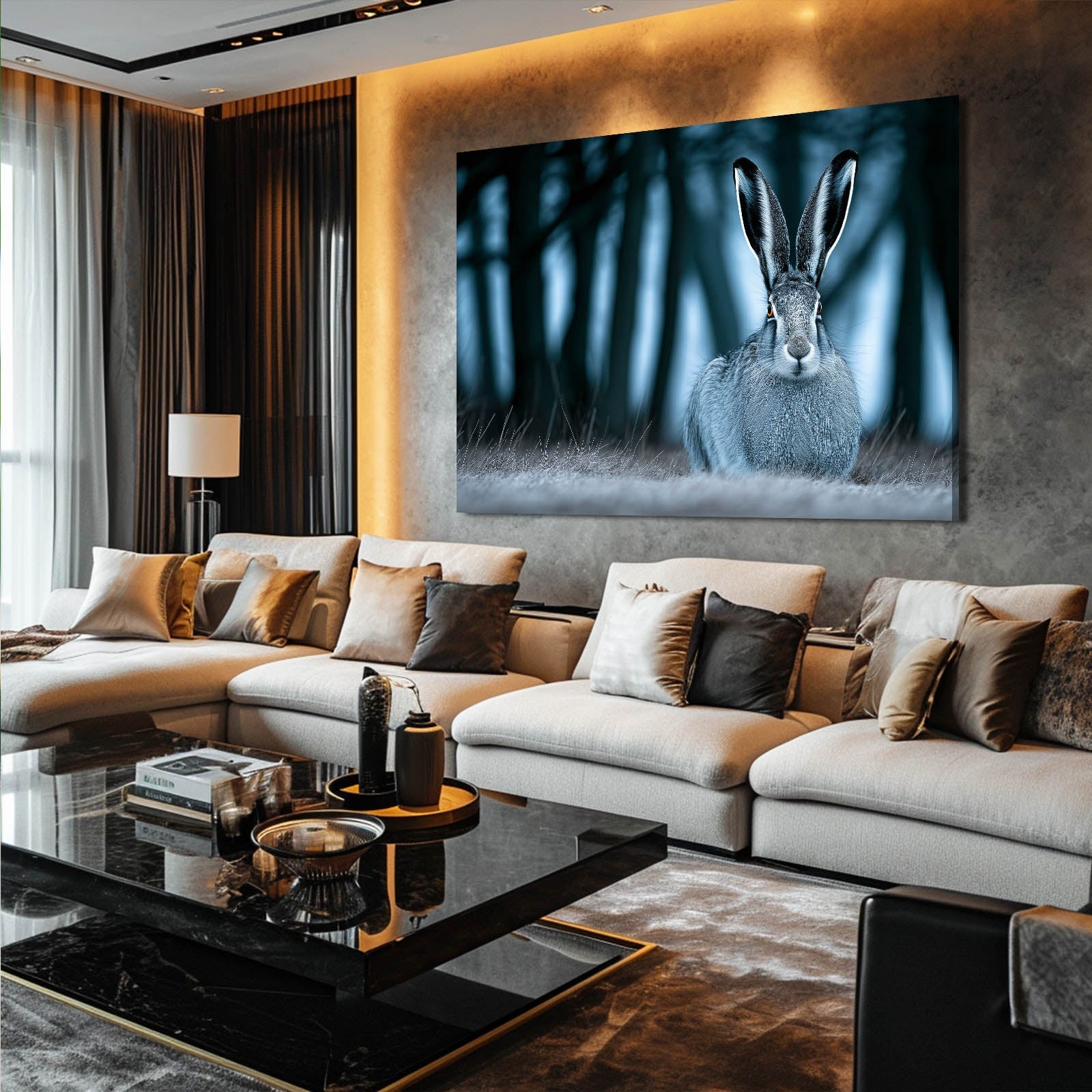 Timeless Rabbit Art – angled canvas view on white background