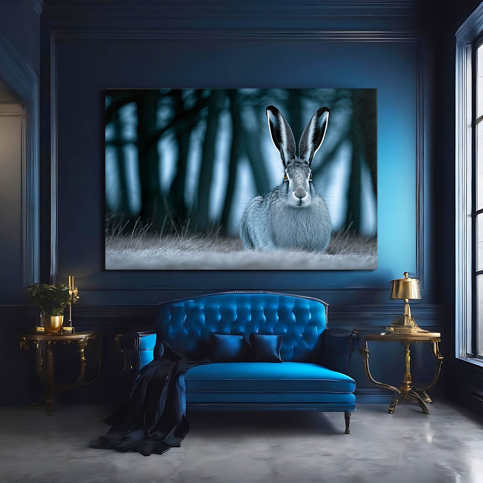 Timeless Rabbit Art – angled canvas view on white background