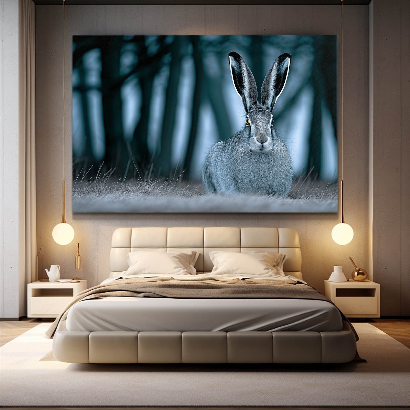 Timeless Rabbit Art – angled canvas view on white background